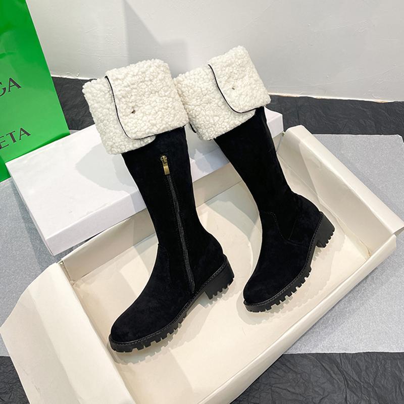 Mode Winter Warm Baumwolle Damen Über Knie Hohe Stiefel Slipper Damen Prägnant Quadratischer Niedriger Absatz Lange Damenstiefel