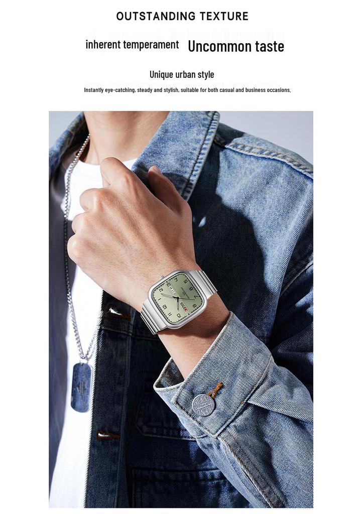 Oufanni Men's Dual Calendar Luminous Sports Watch - Fashionable Quartz Square Watch for Students