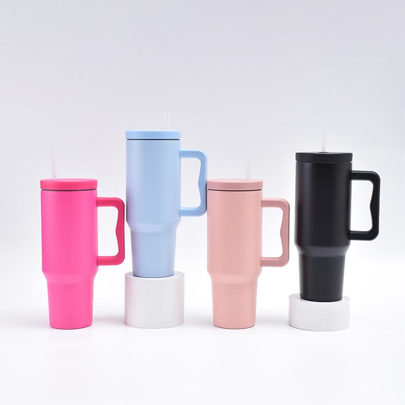 1Pc 1200ML 304Stainless Steel Print Cup with Straw Portable Car Cup Large Capacity Water Cup Car Water Bottle
