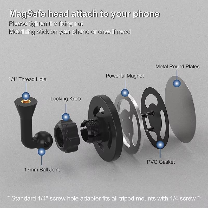 Tripods Accessories Selfie Stick Spiral Magnetic Phone Bracket With 1/4"-20 Tripod Mount Adapter Use For Magsafe iPhone Samsung
