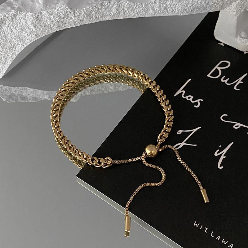 European American Stainless Steel Adjustable Drawstring Woven Chain Bracelet Unisex Versatile Hand Jewelry