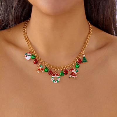 Christmas Santa Claus Sock Candy Bell Necklace Cute Deer Snowman Wreath Xmas Tree Pendant Choker For Women Men Festival Jewelry