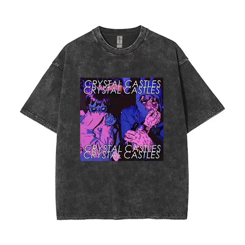 

Washed Vintage Crystal Castles Music Album II Double Sided Print Tshirt Unisex Gothic Punk T Shirt Unisexs Oversized Cotton Tshirts M