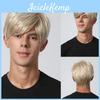 Parrucca Corta Bionda da Uomo Marrone Parrucca Sintetica Stratificata Per Cosplay Maschile Anime Halloween Parrucca Uso Quotidiano Cosplay Fibra Resistente al Calore