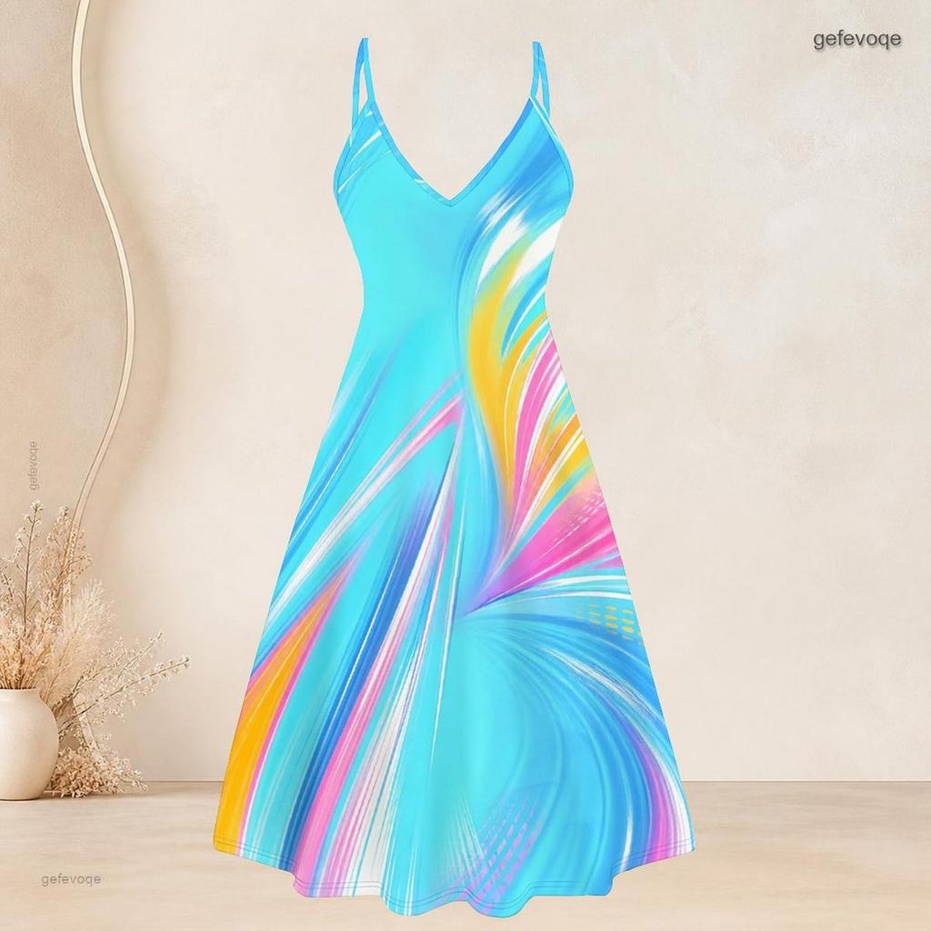 Women Plus Size Colorful Printed Two Piece Set V Neck Strappy Flared Dress Short Sleeve Open Front Cardigan