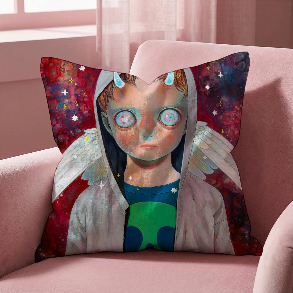 H-Hikari Shimoda IllustrationS Cushion Cover Multi-Scene Pillow Cover for Home & Car - Reversible, Soft & Durable for Daily Use