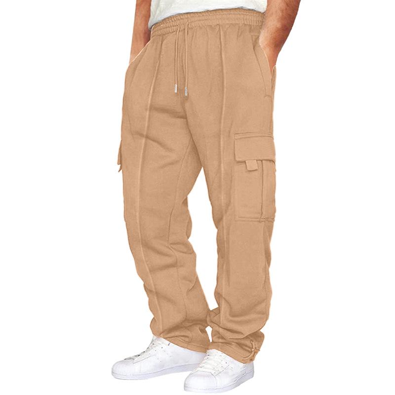 Men's New Sports Leisure Plus Velvet Leg Multi-pocket Lace Loose Overalls Trousers Casual Pants