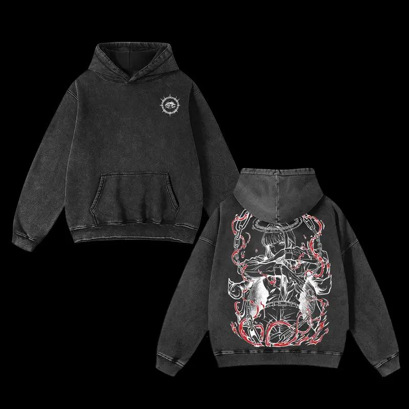 Человек-бензопила Макима Аниме Принт Толстовка с капюшоном Мужская Женская Повседневная Хлопковая Толстовка Винтажная Вываренная Уличная Одежда Харадзюку Мужская Манга Толстовка XXL чёрный