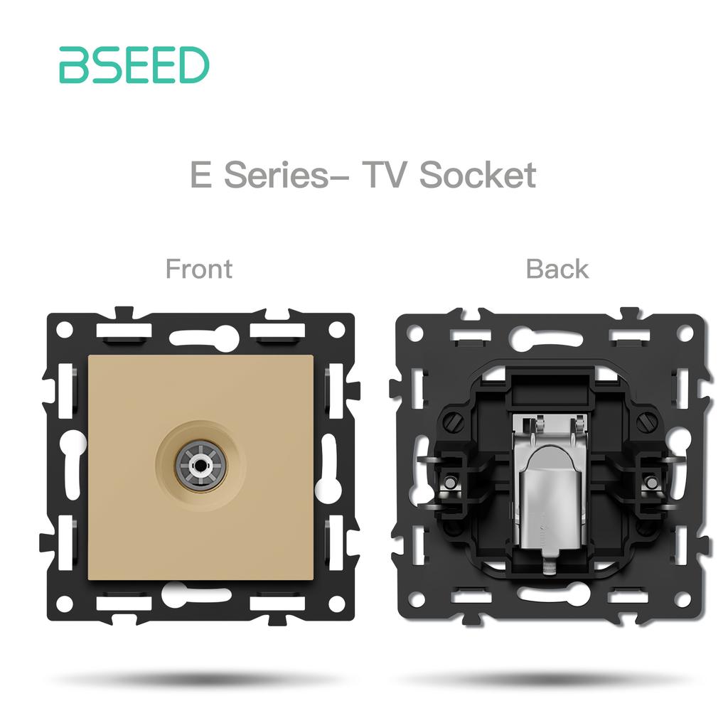BSEED Button Switch DIY Modules Light Switch Parts Gold Glass Frame DIY Combination Wall Sockets CAT6 USB-C Charge Key E-Series