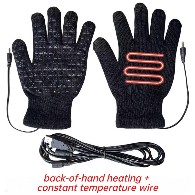 USB Electric Heating Gloves Anti Slip Five Finger Back Hand Warm Thickened Charging Constant Temperature for Outdoor Cycling