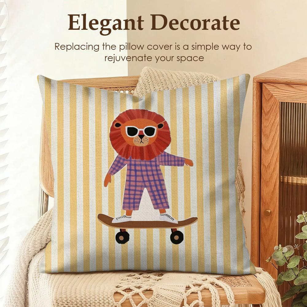 Cute Funny Animal Ins Cartoon Cushion Cover Natural Linen Organic Fabric DoubleSided Printing Sofa Home Decor Gift Pillow Case
