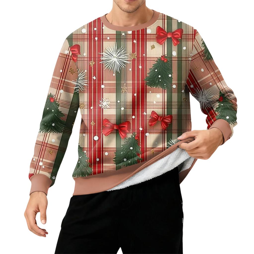 Men's Round Neck Fleece-Lined Thick Solid Color Sweatshirt