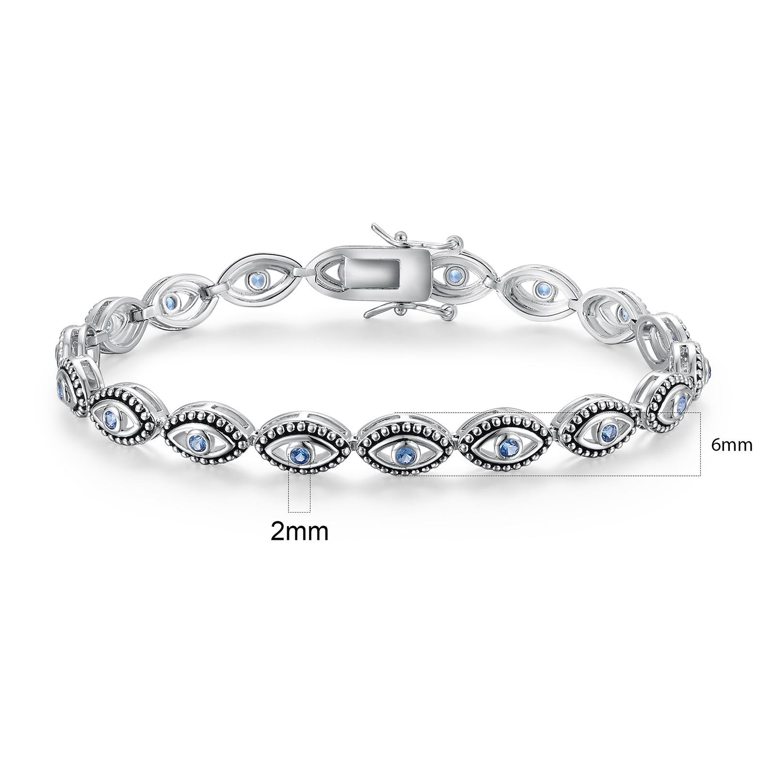 

A retro blue diamond copper inlaid zircon plated 18k gold guardian eye bracelet fashionable niche, popular 7.5inch