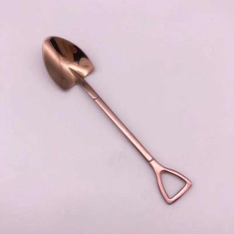 1PCS Creative Shovel Shape Dessert Spoon Stainless Steel Coffee Stirring Spoon Shovel Fork Fruit Fork