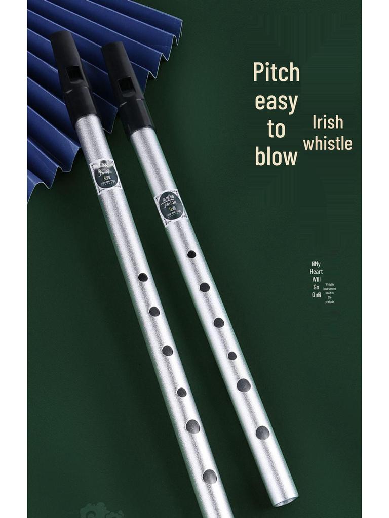 Irlandzki gwizdek blaszany sopranowy 6-otworowy, Tonacja C i D, Poziom początkujący Metalowy flet prosty