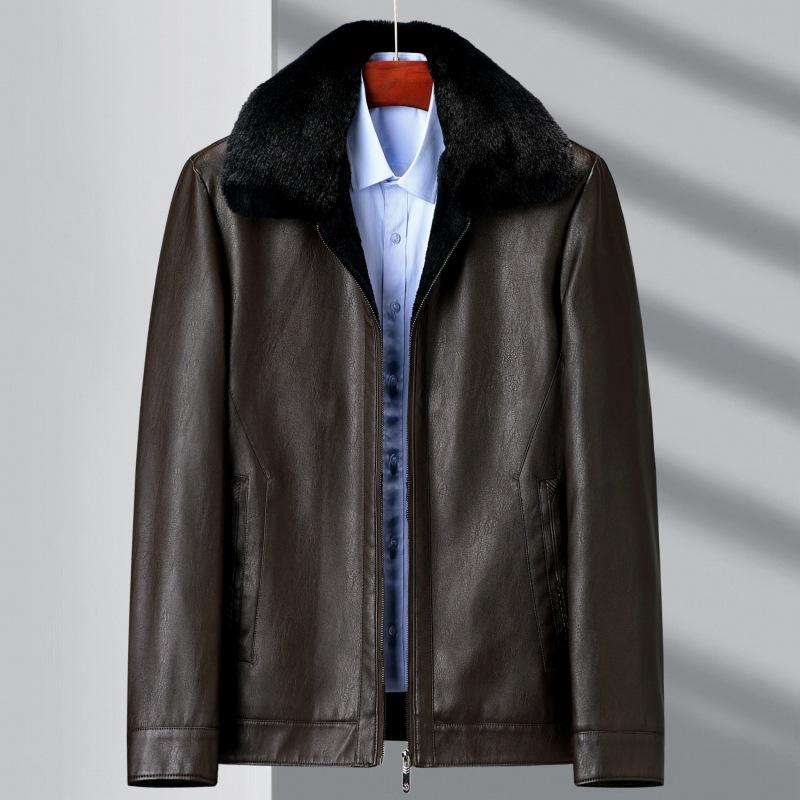 

Меховая куртка из натуральной кожи, зимняя куртка из овчины с утолщенными лацканами, повседневная куртка из плюшевой кожи для людей среднего и пожилого возраста 195