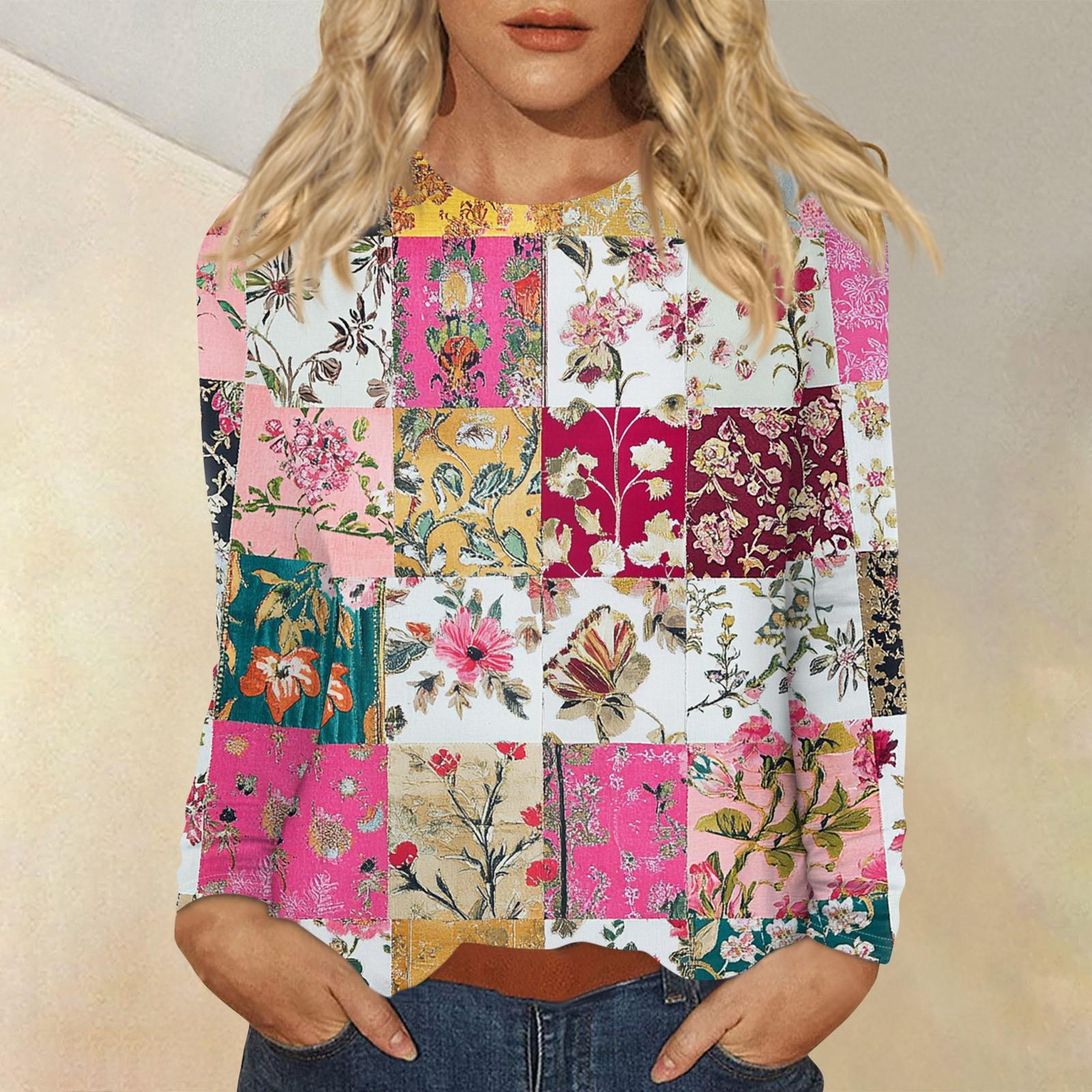 

Women s Fashion Casual Round Neck Long Sleeve Printed T-shirt Top XXL