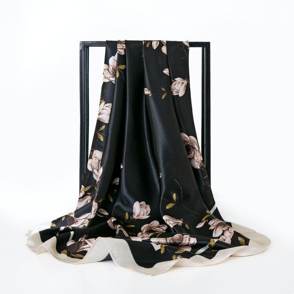 Eleganter Satin-Seidendruck-Schal für Damen - Vielseitiges Frühlings-/Herbst-Nacken- und Kopfaccessoire mit Sonnenschutz