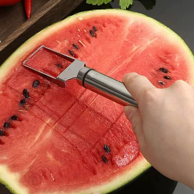 2-In-1 Stainless Steel Fruit Cutters Dual Head Watermelon Fork Cutter Slicer Tool For Home Kitchen Gadget Melon Cube Cutter