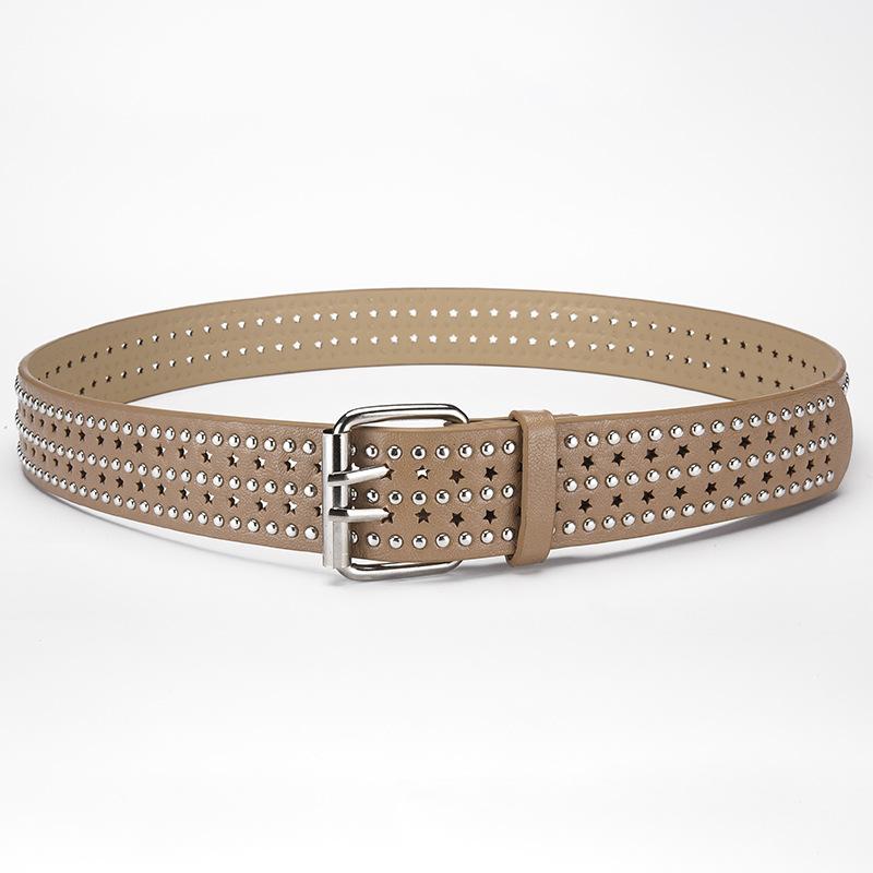 Punk Style Rivet Punching Personalized Women'S Belt Decorative Fan Pin Buckle Wide Belt