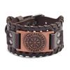 Punk Men Wide Bangle Accessory Wolf Head Charm Bracelet Leather Weave Adjustable Wristband Friendship Jewelry