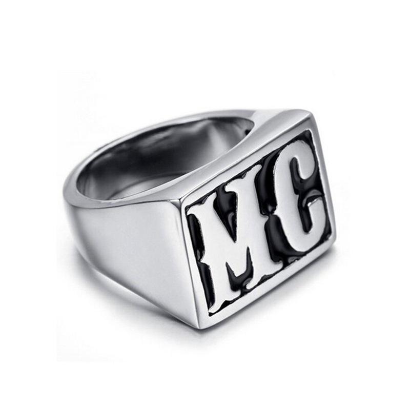 European and American Motorcycle Series Letter Mc Logo Men's Punk Style Ring