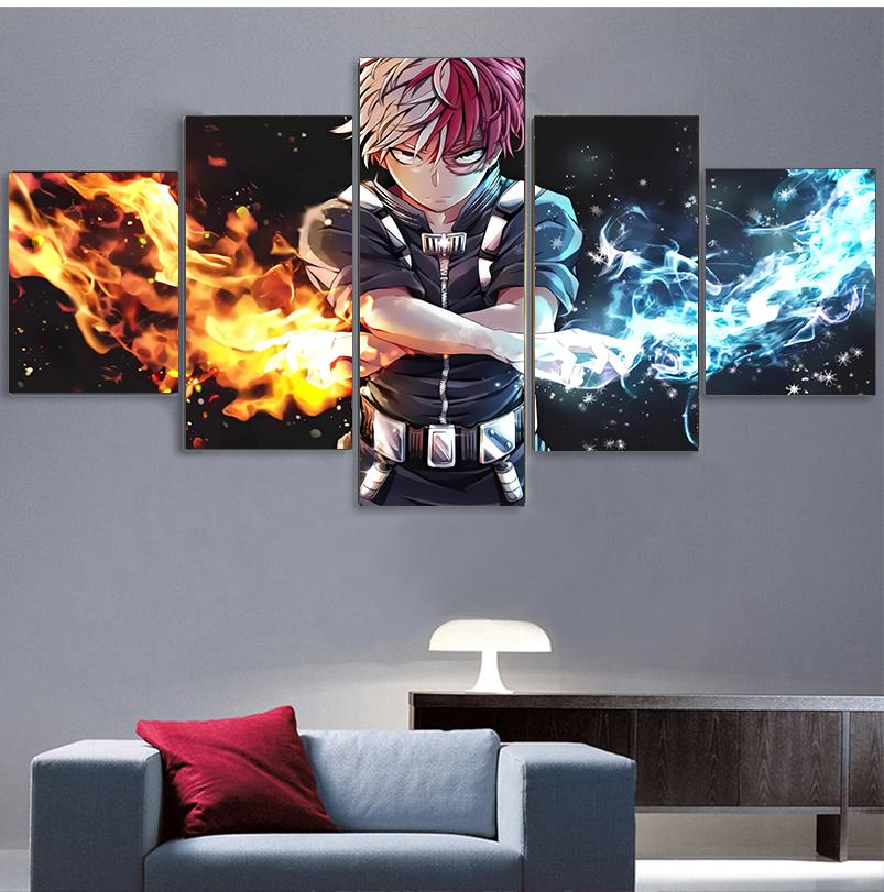 Canvas Print My Hero Academia Wall Art 5 Piece Todoroki Shoto Cartoon Character Picture Anime Poster Home Decor Modular Painting