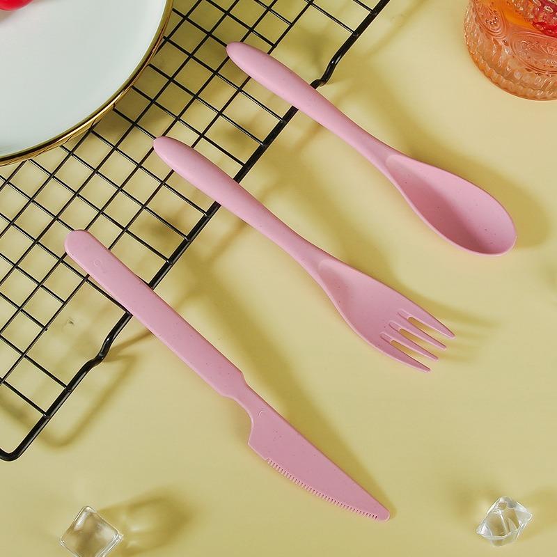 Wheat Straw Knife, Fork and Spoon Portable Three-piece Tableware for Students and Office Workers, Portable Tableware for Traveling and Going Out