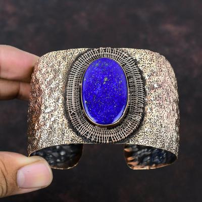 Lapis Lazuli Bangle Copper Wire Wrapped Bangle Adjustable Cuff Bracelet Wire Wrap Jewelry Gemstone Handmade Bangle Copper Jewelry For Gifts