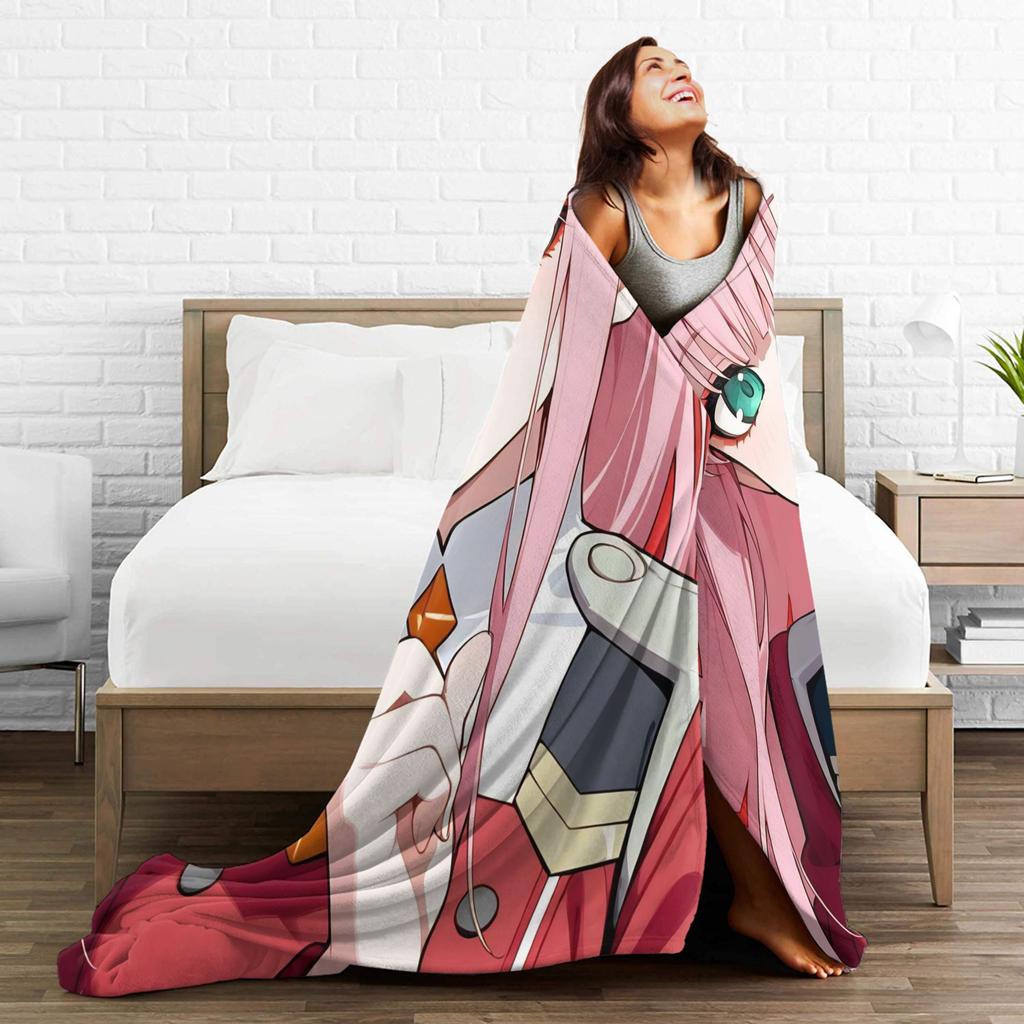 Zero Two 002 DARLING In The FRANXX Fuzzy Blankets Sexy Girl Creative Throw Blanket for Home 125*100cm Lightweight