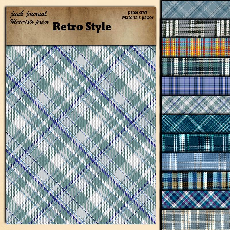 Blue Plaid Retro Journal Set with Scenic Paper Materials