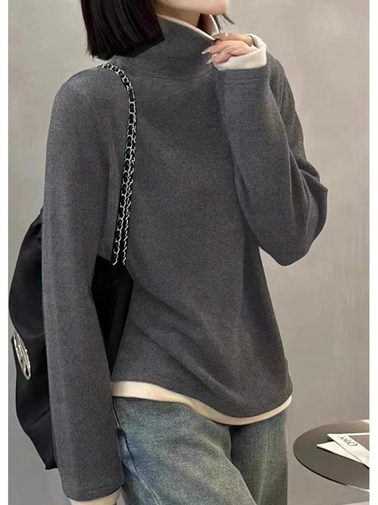 280g Gerippter Deutscher Samt Hong Kong Stil Zwei-in-Eins Langarmshirt, Herbst/Winter, Vielseitiges Mutterkleid.