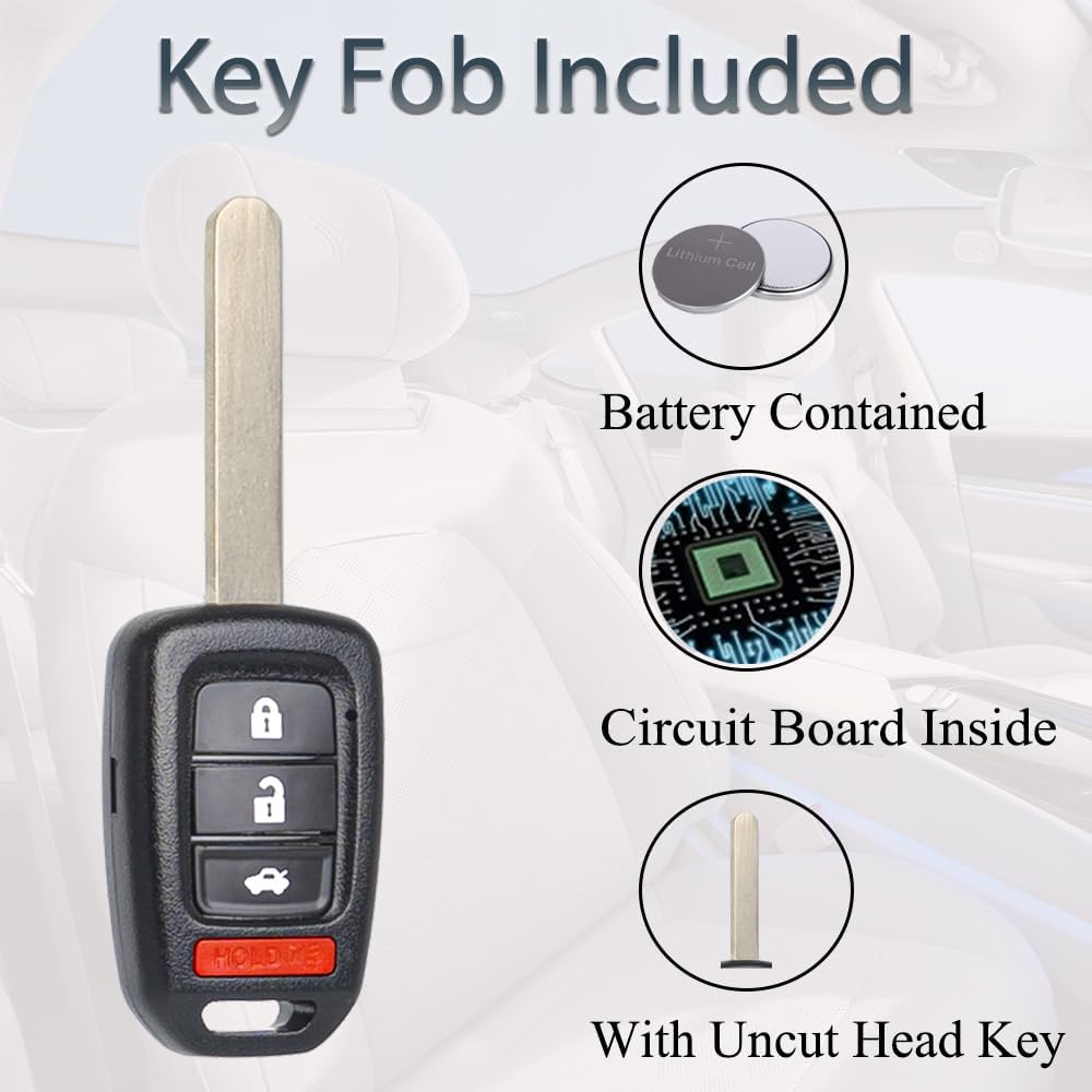 Key Fob Keyless Entry Fits for Honda Accord 2013-2015 / Civic 2014-2015 Control Remote Head Key Replacement MLBHLIK6-1T 35118-T2A-A20 4 Button 47CHIP