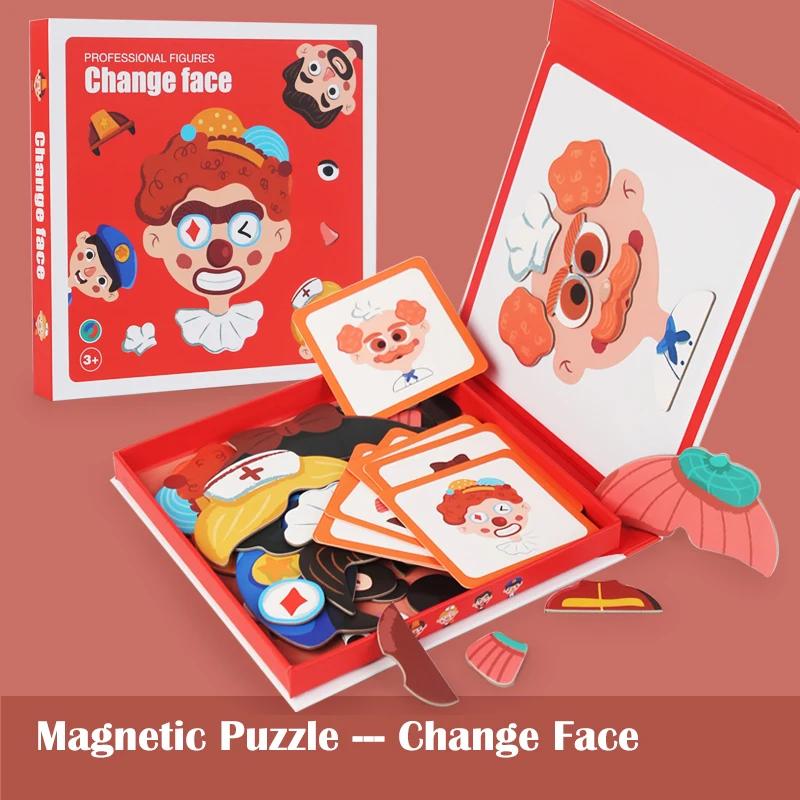 

Non-Toxic Montessori Magnetic Wooden Puzzle Toys 3D Face Clothing Change Game Educational Early Learning Brain Development For Kids Gift