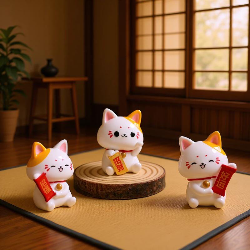 Lucky Cat Moss Resin Ornament for Car or Desktop Decor