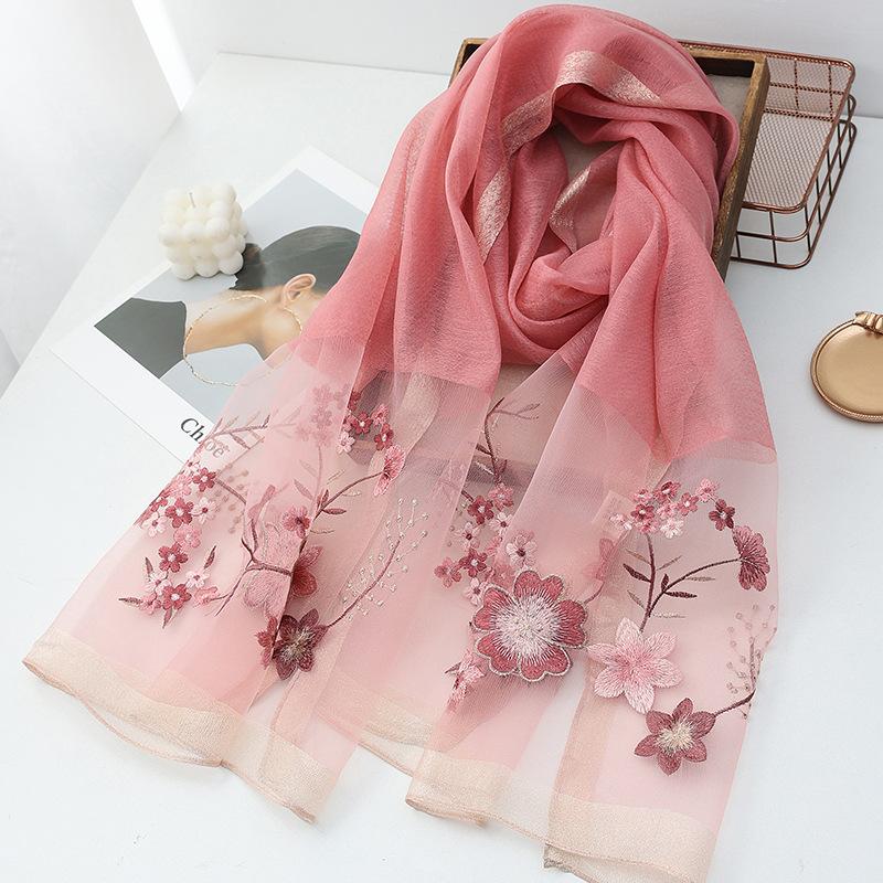 Four Season silk wool scarf women hijab pashmina shawls wrap Bandana Blanket Floral Pashmina Embroidery Scarves Foulard Fashion