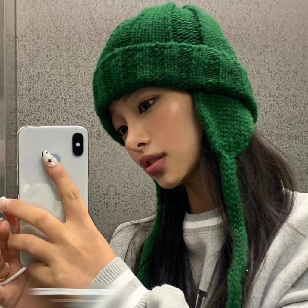 Solid Knitting Winter Warmer Hats Ear Protection Elastic Knitted Trapper Hat Korean Autumn and Winter Flying Hat