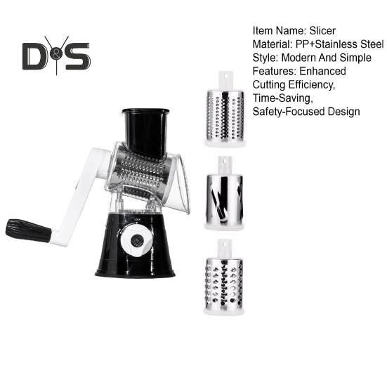 Roterende ostehøvel med utskiftbare rustfrie blader 3-i-1 ostekutter og -strimler Håndsveiv kjøkkenredskap for rask hakking