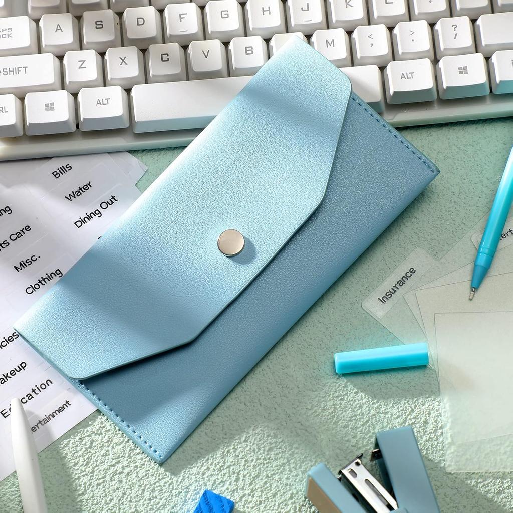 Frienda 1 Cash Envelope Wallet PU Leather Reble Budget Envelope 8 Cash Dividers 2 Sheets Category Sticker Labels for Wallets Bill Planner(Black