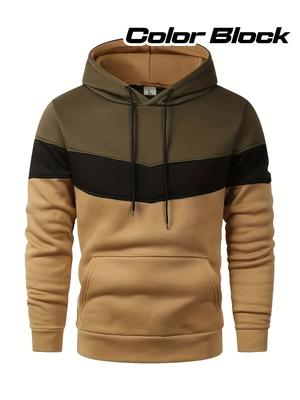 Moletom Masculino com Contraste - Casual Solto, Moletom Quente de Manga Longa com Padrões Geométricos, Detalhes, Presente Ideal, Moletom