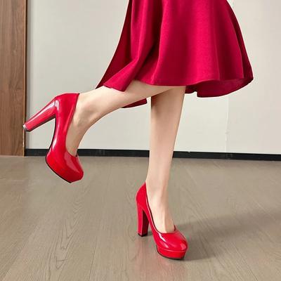 Fashion Women's High Heels Pointed Toe Shallow Chunky Heels Dress Pumps Slip On Plus Size Shoes for Shoes Female