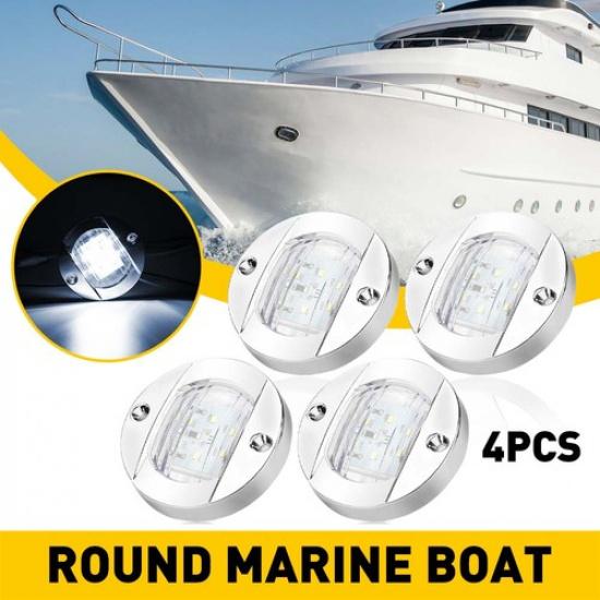4X LED Round Navigation Boat Stern Courtesy Lights Fit Yacht RV Camper Cabin Car