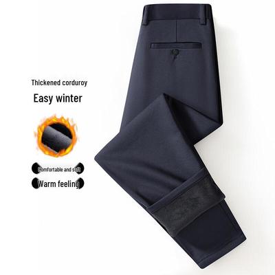 XueZhongFei Herren Business Casual Fleecegefütterte Hose mit geradem Bein