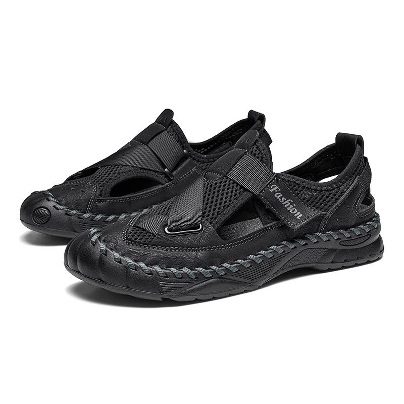 

Модные большие мужские дышащие сандалии Летние новые модели Пляжная мужская обувь Модные нескользящие сандалии Baotou с мягкой подошвой Тапочки 38-48 48 чёрный