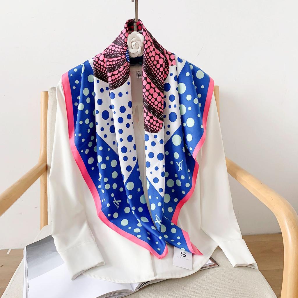 90CM Quatro Estações Quadrado Grande Lenço Quadrado Camisa Decorativa de Luxo Lenço de Cabeça Profissional Faixa de Cabelo Protetor Solar Lenço de Cabeça