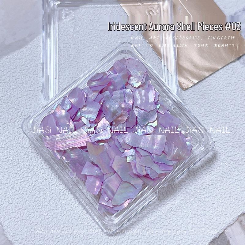 Iridescent Abalone Nail Decor: Ultra-Thin Shell Fragments in 6-Grid Box