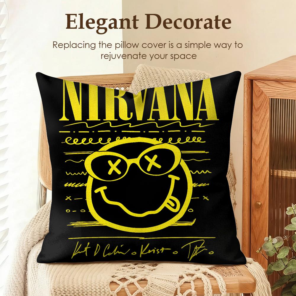 Band NNirvana Cushion Cover Natural Linen Organic Fabric DoubleSided Printing Sofa Home Decor Gift Pillow Case