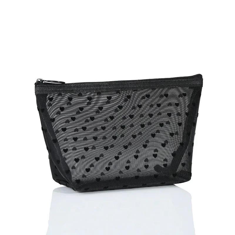 1PCS Black Women Mesh Cosmetic Bag Large-Capacity Organizer Makeup Bag Multifunctional Lipstick Key Coin Purse Pouch