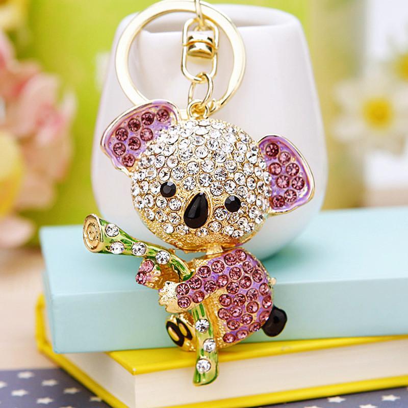 Cute Koala Bear Metal Keychain Ring Women Bag Pendant Wholesale Gift Pink Blue Purple
