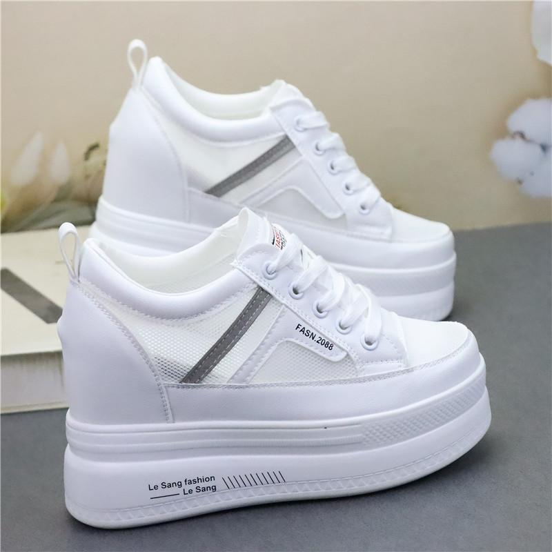 Fashion 10CM Air Mesh Synthetic Leather Platform Wedge Sneakers High Brand Casual Women Shoes Ladies Vulcanize Summer Breathable